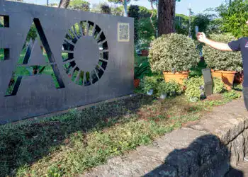 14 October 2022, Rome, Italy - ESA astronaut and FAO GWA Thomas Pesquet cheking the QR code on the new Selfie point. Inauguration of the FAO Selfie Point. World Food Day. FAO Headquarters.Photo credit must be given: &copy;FAO/Giulio Napolitano. Editorial use only. Copyright &copy;FAO.