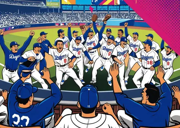 Arte generada simulando celebración de los Dodgers en el Yankee Stadium
