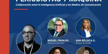 Afiche de panelistas del evento periodismo y maquina