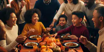 Familia latina celebrando thanksgiving con amigos / Generado con IA de Diario Financiero RD