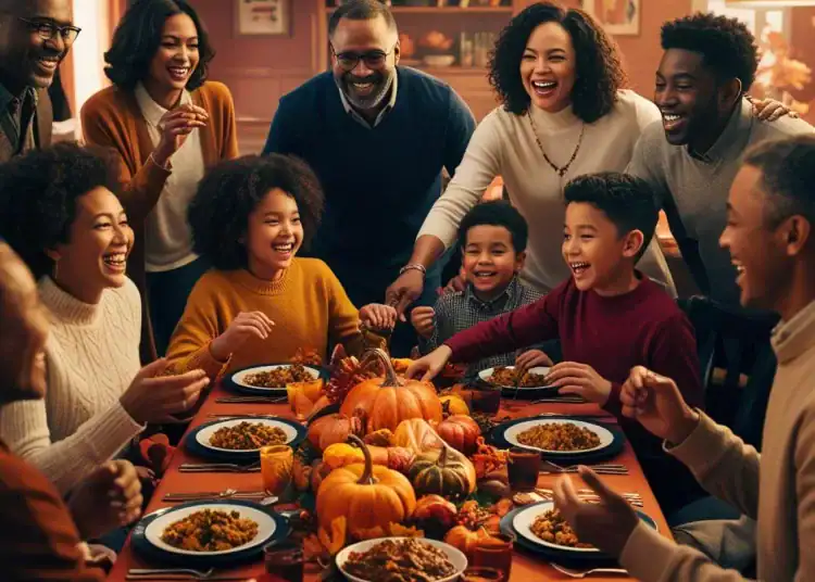 Familia latina celebrando thanksgiving con amigos / Generado con IA de Diario Financiero RD