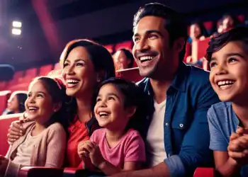 Una familia latina viendo una película en el cine