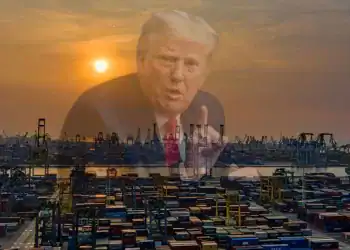 Ilustración de comercio y cara de Donald Trump