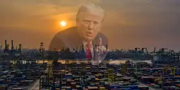 Ilustración de comercio y cara de Donald Trump