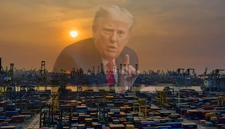 Ilustración de comercio y cara de Donald Trump