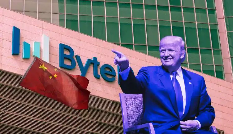 Ilustración de Donald Tump, Byte Dancela y Bandera China, Diario Financiero RD