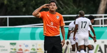 Foto del jugador del Cibao Fc celebrando gol vs pantoja