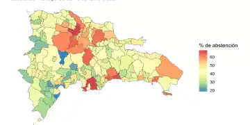 Mapa de abstención electoral elaborado por INTEC y la JCE, vía DIARIO FINANCIERO