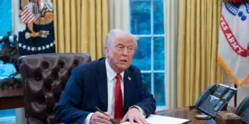 US President Donald Trump signs an executive order during a ceremony in the Oval Office of the White House in Washington, DC, US, on Monday, Feb. 3, 2025. Trump signed an executive action he said would direct officials to create a sovereign wealth fund for the US, following through on an idea he floated during the presidential campaign. Photographer: Chris Kleponis/CNP/Bloomberg via Getty Images
