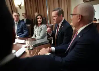 WASHINGTON, DC - MARCH 25: National Security advisor Mike Waltz speaks during an Ambassador Meeting in the Cabinet Room of the White House on March 25, 2025 in Washington, DC. During the meeting, Trump answered questions from reporters on the news that Jeffrey Goldberg, the editor-in-chief of The Atlantic magazine, was accidentally added to a Signal group chat of top administration officials, where highly sensitive national security information was discussed. (Photo by Win McNamee/Getty Images)