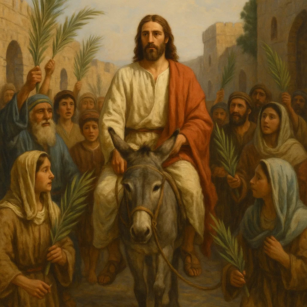 Imagen creada con inteligencia artificial sobre la entrada de Jesús en Jerusalén