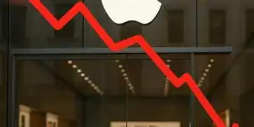 Fotomontaje de una grafica hacia abajo y una tienda de apple, generado con inteligencia artificial, vía DIARIO FINANCIERO