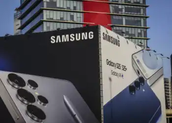 An advertisement for Samsung Galaxy S25 and S25+ smartphones outside the MWC25 tech show in Barcelona, Spain, on Tuesday, March 4, 2025. The Mobile World Congress tech show runs March 3-6. Photographer: Angel Garcia/Bloomberg via Getty Images