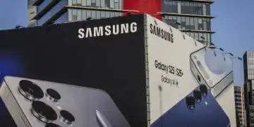 An advertisement for Samsung Galaxy S25 and S25+ smartphones outside the MWC25 tech show in Barcelona, Spain, on Tuesday, March 4, 2025. The Mobile World Congress tech show runs March 3-6. Photographer: Angel Garcia/Bloomberg via Getty Images