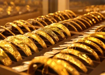 A photo taken on March 14, 2025, shows gold ornaments at a gold shop in the Lianyun district of Lianyungang, China, on March 14, 2025. (Photo by Costfoto/NurPhoto via Getty Images)