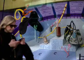 The window display of an Hermes International SCA luxury store in central London, UK, on Friday, April 11, 2025. Europe's luxury sector will face questions on the potential fallout from US tariffs, with around 20% of the sector's revenue generated in America. Photographer: Chris J. Ratcliffe/Bloomberg via Getty Images