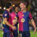 BARCELONA, SPAIN - APRIL 22: Dani Olmo of FC Barcelona celebrates with team mates after scoring the team's first goal during the La Liga EA Sports match between FC Barcelona and RCD Mallorca at Estadi Olimpic Lluis Companys on April 22, 2025 in Barcelona, Spain. (Photo by Alex Caparros/Getty Images)