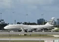 In this February 15, 2025 a Qatari Boeing 747 sits on the tarmac of Palm Beach International airport after US President Donald Trump toured the aircraft on February 15, 2025. Donald Trump plans to accept a luxury Boeing jet from the Qatari royal family for use as Air Force One and then continue flying in it after his tenure, despite strict rules on US presidential gifts, media reported May 11, 2025. Calling the plane a "flying palace," ABC News, which first reported the story, said the Boeing 747-8 jumbo jet would possibly be the most expensive gift ever received by the American government. (Photo by ROBERTO SCHMIDT / AFP)