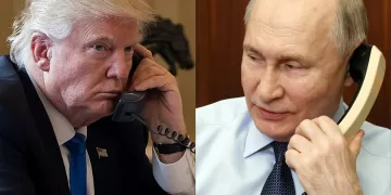 (COMBO) This combination of pictures created on May 19, 2025 shows President Donald Trump (L) on the phone on January 28, 2017 in Washington, and Russia's President Vladimir Putin (R) on the phone Moscow on December 27, 2023. US President Donald Trump will hold a phone call with Russia's Vladimir Putin on May 19, 2025 as part of his long-running effort to end the war set off by Moscow's 2022 invasion of Ukraine. (Photo by Drew ANGERER and Gavriil GRIGOROV / various sources / AFP)