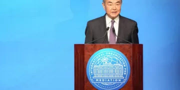 Chinese Foreign Minister Wang Yi, attends signing ceremony of Convention on the Establishment of The International Organization for Mediation (IOMed) in Hong Kong, China May 30, 2025. REUTERS/Bertha Wang