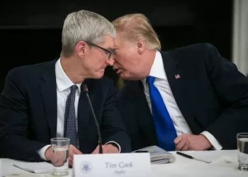 U.S. President Donald Trump speaks with Tim Cook, chief executive officer of Apple Inc., during an American Workforce Policy Advisory board meeting in the State Dining Room of the White House in Washington, D.C., U.S., on Wednesday, March 6, 2019. Senator Chuck Grassley of Iowa, one of the few Republicans with the power to request President Trump's tax returns wants to make sure that if House Democrats are successful in getting them, he wants to see them, too. Photographer: Al Drago/Bloomberg via Getty Images