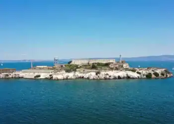SAN FRANCISCO, CA - AUGUST 23: An aerial view of Alcatraz Island on August 23, 2023 in San Francisco, California, United States. Alcatraz Island in San Francisco Bay is the home of Alcatraz Federal Penitentiary. Now a museum, the prison also called as ''The Rock'' is managed by the U.S. National Park Service. The prison was in operation from 1861 until 1963. Each year, more than 1.5 million visitors travel to Alcatraz Island. (Photo by Tayfun Coskun/Anadolu Agency via Getty Images)