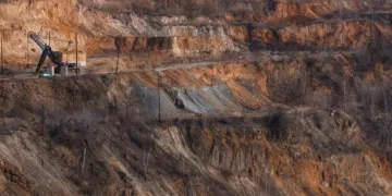 An excavator at the Zavalivskiy Graphite Ltd. graphite mine in the Kirovohrad region, Zavallya, Ukraine, on Friday, Feb. 28, 2025. Ukraine's President Volodymyr Zelenskiy hopes to use the minerals agreement as a starting point for broader discussions about US security guarantees, according to officials in Kyiv. Photographer: Olena Koloda/Bloomberg via Getty Images