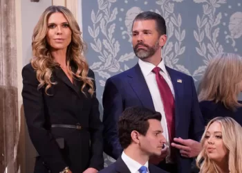 Donald Trump Jr., executive vice president of development and acquisitions for Trump Organization Inc., during during a joint session of Congress in the House Chamber of the US Capitol in Washington, DC, US, on Tuesday, March 4, 2025. Donald Trump's primetime address Tuesday night from Capitol Hill, billed as a chronicle of his "Renewal of the American Dream," comes at a critical juncture early in his second term, as voters who elected him to tackle inflation and improve the economy are beginning to weigh the impact of his agenda. Photographer: Al Drago/Bloomberg via Getty Images