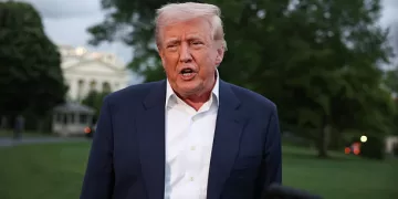 WASHINGTON, DC - MAY 04: U.S. President Donald Trump speaks to reporters on the south lawn of the White House on May 04, 2025 in Washington, DC. The President spent the weekend in Florida and returned to Washington on Sunday. (Photo by Tasos Katopodis/Getty Images)