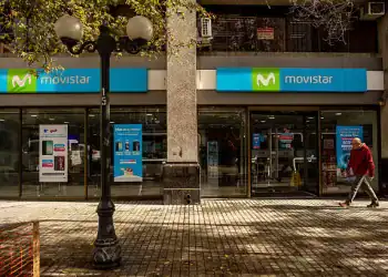 A Movistar mobile phone service store in Santiago, Chile, on Monday, May 19, 2025. Bonds of Telefonica Moviles Chile SA slumped into distressed territory last week on a report that its parent company was about to throw in the towel, selling the asset after years of fierce competition in the local mobile phone market. Photographer: Cristobal Olivares/Bloomberg via Getty Images