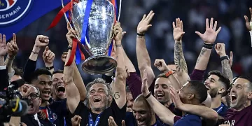 MUNICH, GERMANY, MAY 31:
Luis Enrique, head coach of Paris Saint-Germain, holds up the trophy at the end of the UEFA Champions League football final match between Paris Saint-Germain and Inter Milan at the Munich Football Arena in Munich, Germany, on May 31, 2025. Paris Saint-Germain defeated Inter Milan 5-0. (Photo by Isabella Bonotto/Anadolu via Getty Images)