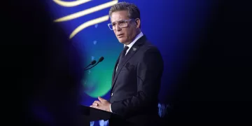 Costa Rica's Foreign Trade minister Manuel Tovar delivers a speech during the opening session of the OECD ministerial Council meeting at OECD headquarters in Paris, on June 3, 2025 (Photo by GEOFFROY VAN DER HASSELT / AFP)