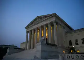 WASHINGTON, DC - JUNE 28: The U.S. Supreme Court is shown at dusk on June 28, 2023 in Washington, DC. The high court is expected to release more opinions tomorrow ahead of its summer recess, with cases involving affirmative action and student loan debt relief still to be decided.  (Photo by Drew Angerer/Getty Images)