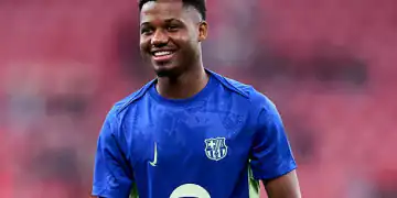 BILBAO, SPAIN - MAY 25: Ansu Fati of FC Barcelona looks on prior to the LaLiga match between Athletic Club and FC Barcelona at Estadio de San Mames on May 25, 2025 in Bilbao, Spain. (Photo by Juan Manuel Serrano Arce/Getty Images)