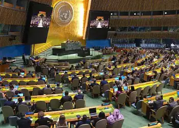 NEW YORK, UNITED STATES - JUNE 12: The UN General Assembly adopts a draft resolution Thursday calling on member states to take all measures necessary to ensure Israel's compliance with international law, on June 12, 2025 in New York, United States. (Photo by Selcuk Acar/Anadolu via Getty Images)