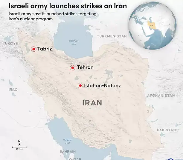 ANKARA, TURKIYE - JUNE 13: An infographic titled "Israeli army launches strikes on Iran" created in Ankara, Turkiye on June 13, 2025. Israeli army says it launched strikes targeting Iran's nuclear program. (Photo by Yilmaz Yucel/Anadolu via Getty Images)