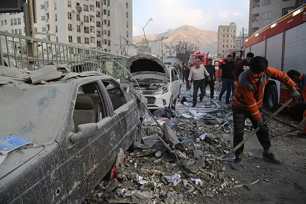 TEHRAN, IRAN - JUNE 13: A view of a damaged building in the Iranian capital, Tehran, following an Israeli attack, on June 13, 2025. Firefighting teams are dispatched to the area. Israeli Defense Minister Israel Katz has announced that Israel conducted strikes on Iran.