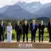 (From L) European Council President Antonio Costa, Japanese Prime Minister Shigeru Ishiba, Italian Prime Minister Giorgia Meloni, French President Emmanuel Macron, Canadian Prime Minister Mark Carney, U.S. President Donald Trump, British Prime Minister Keir Starmer, German Chancellor Friedrich Merz and European Commission President Ursula von der Leyen pose for a group photo at the Group of Seven summit venue in Kananaskis, Canada, on June 16, 2025. (Photo by Kyodo News via Getty Images)