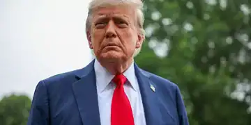 WASHINGTON, DC - JUNE 15: U.S. President Donald Trump stops and talks to the media before he boards Marine One on the South Lawn at the White House on June 15, 2025 in Washington, DC. The President will attend the annual meeting of the Group of 7 nations, Britain, Canada, France, Germany, Italy, Japan and the United States are taking place in the Canadian Rocky Mountains in Alberta, and will run until late Tuesday. (Photo by Tasos Katopodis/Getty Images)