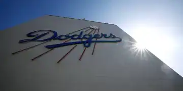 LOS ANGELES, CALIFORNIA - JUNE 19: The Los Angeles Dodgers logo is seen on the top deck elevator before a game against the San Diego Padres4 at Dodger Stadium on June 19, 2025 in Los Angeles, California. (Photo by Ronald Martinez/Getty Images)