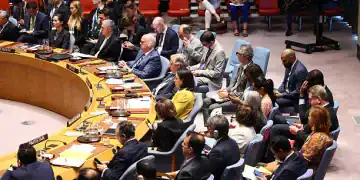 NEW YORK, NEW YORK - JUNE 20: Members of the UN Security Council listen as Ambassador Amir Saeid Iravani, Permanent Representative of Iran to the UN, speaks during a meeting on threats to international peace and security at the United Nations headquarters on June 20, 2025 in New York City. The Security Council is holding an emergency session to address the escalating conflict between Israel and Iran. The meeting was requested by Iran and backed by Algeria, China, Pakistan, and Russia. UN Secretary-General Antonio Guterres is expected to brief the council. The United Nations has called for an immediate de-escalation and ceasefire. (Photo by Michael M. Santiago/Getty Images)