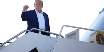 JOINT BASE ANDREWS, MARYLAND - JUNE 24: U.S. President Donald Trump boards Air Force One to depart for the 2025 NATO Summit on June 24, 2025 at Joint Base Andrews, Maryland. This year's NATO summit, which brings together heads of state and government from across the military alliance, is being held in the Netherlands for the first time. Among other matters, members are to approve a new defense investment plan that raises the target for defense spending to 5% of GDP. (Photo by Andrew Harnik/Getty Images)