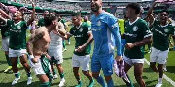 PHILADELPHIA, PENNSYLVANIA - JUNE 28: Weverton Pereira da Silva #21 of Palmeiras reacts after the team's victory during the FIFA Club World Cup 2025 round of 16 match between SE Palmeiras and Botafogo FR at Lincoln Financial Field on June 28, 2025 in Philadelphia, Pennsylvania. (Photo by Carl Recine - FIFA/FIFA via Getty Images)