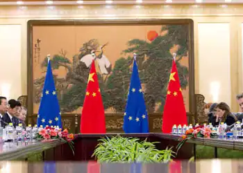 BEIJING, CHINA - FEBRUARY 14: European Commission President Jose Manuel Barroso (2nd R), and European Council President Herman Van Rompuy (R) hold talks with Chinese Premier Wen Jiabao (3rd L) at the Great Hall of the People during the European Union (EU)-China summit on February 14, 2012 in Beijing, China. The talks are to focus on the Eurozone financial crisis, with Wen stating that China is ready to increase "its participation in resolving the EU debt problems". (Photo by How Hwee Young - Pool/Getty Images)