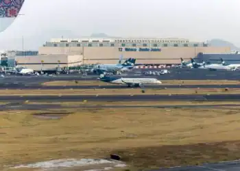 View from landing plane of Terminal two, T2 building, Benito Juarez International airport, Mexico City, Mexico. (Photo by: Geography Photos/Universal Images Group via Getty Images)