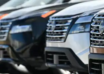 EDMONTON, CANADA  APRIL 2:
A file picture of Nissan vehicles parked outside a Nissan dealership in Edmonton, Alberta, Canada, on April 2, 2025.
U.S. President Donald Trump's administration announced a 25% tax on fully-built vehicles and essential auto parts, including engines and transmissions, which will go into effect on April 3. (Photo by Artur Widak/NurPhoto via Getty Images)