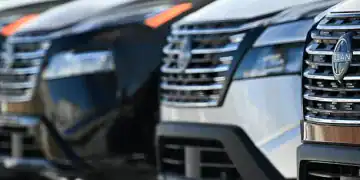 EDMONTON, CANADA  APRIL 2:
A file picture of Nissan vehicles parked outside a Nissan dealership in Edmonton, Alberta, Canada, on April 2, 2025.
U.S. President Donald Trump's administration announced a 25% tax on fully-built vehicles and essential auto parts, including engines and transmissions, which will go into effect on April 3. (Photo by Artur Widak/NurPhoto via Getty Images)