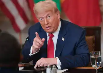 WASHINGTON, DC - JULY 09: U.S. President Donald Trump answers questions during a multilateral lunch with African leaders in the State Dining Room of the White House July 9, 2025 in Washington, DC. The leaders of Gabon, Guinea-Bissau, Liberia, Mauritania and Senegal met with Trump during the luncheon.  (Photo by Win McNamee/Getty Images)