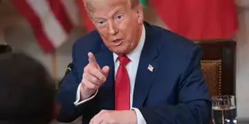 WASHINGTON, DC - JULY 09: U.S. President Donald Trump answers questions during a multilateral lunch with African leaders in the State Dining Room of the White House July 9, 2025 in Washington, DC. The leaders of Gabon, Guinea-Bissau, Liberia, Mauritania and Senegal met with Trump during the luncheon.  (Photo by Win McNamee/Getty Images)