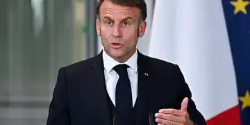 LONDON, ENGLAND - JULY 10: British Prime Minister Keir Starmer (not pictured) and French President Emmanuel Macron hold a press conference on July 10, 2025 in London, England. President Emmanuel Macron and Mrs Brigitte Macron visit the UK in the first visit State Visit made by France in 17 years. They are staying at Windsor Castle, hosted by King Charles III and Queen Camilla, and a banquet will be held there in their honour. The Macrons will visit Imperial College, and the President will address Parliament during his stay. (Photo by Leon Neal/Getty Images)